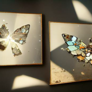 地面上破碎的相框和蝴蝶标本玻璃